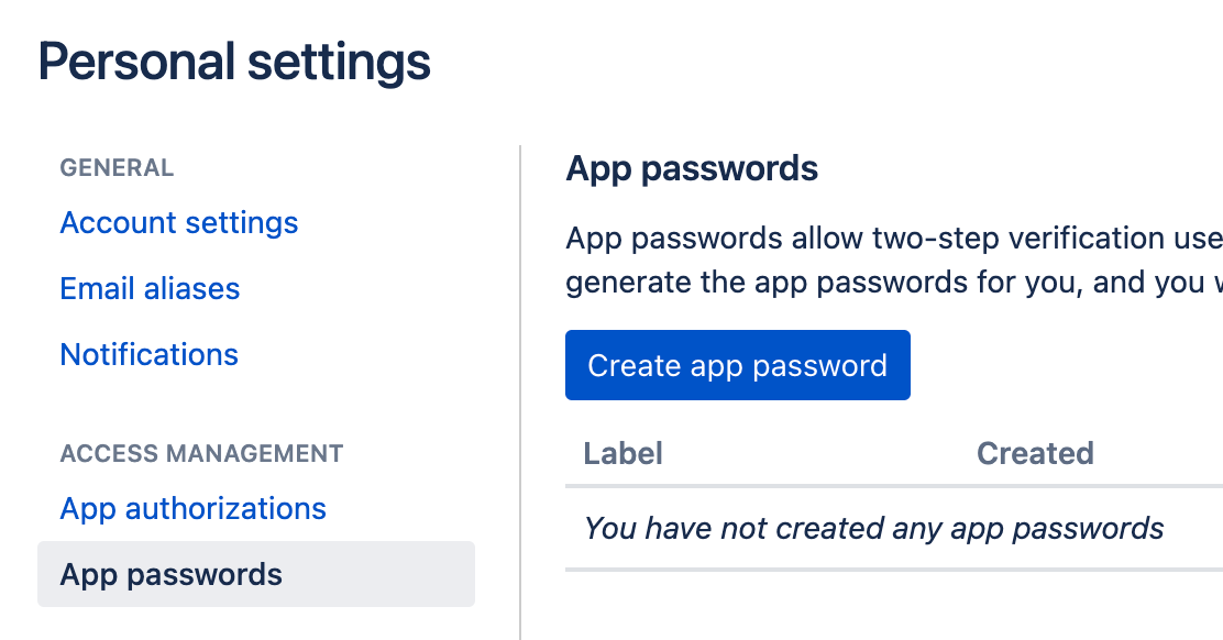 Create a App password
